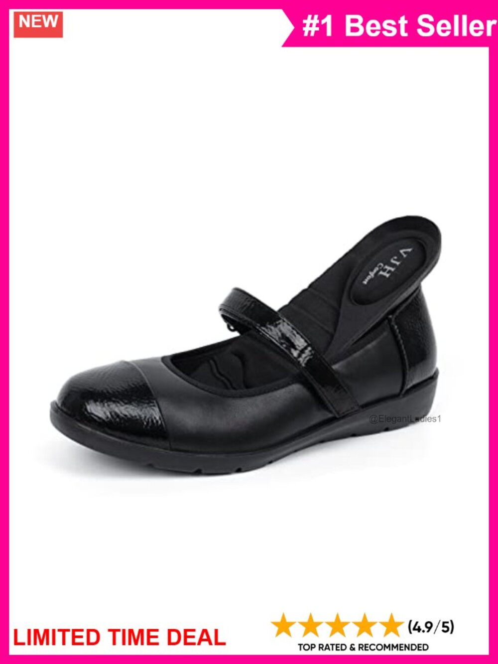 Mary Jane Flats Faux Leather Round Toe Arch Support Walking Shoes